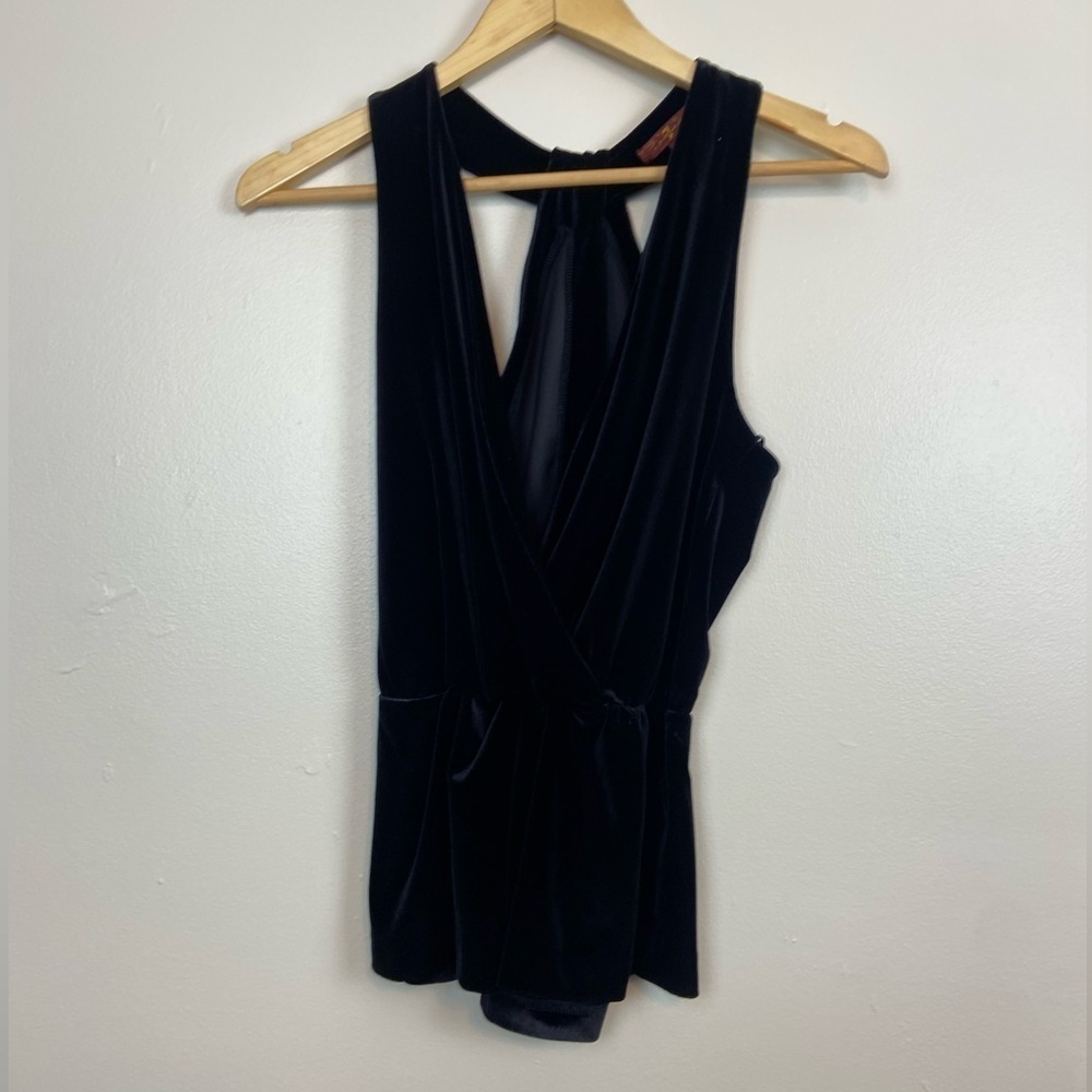 VINTAGE Y2K 7 for all Mankind Plunging Neckline Velvet Criss Cross Back Tank Top